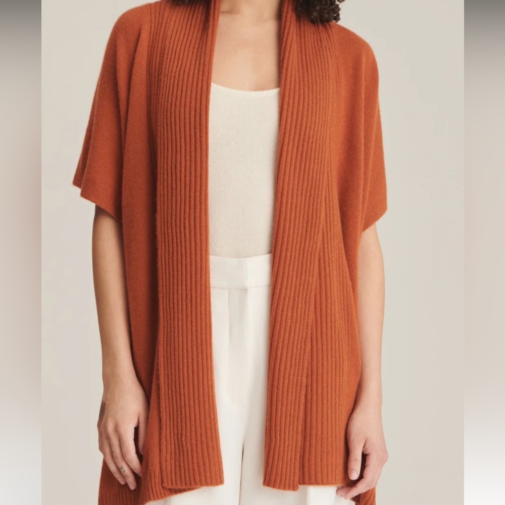 Soft by NAADAM 100% Cashmere Ribbed Collar Open Front Poncho